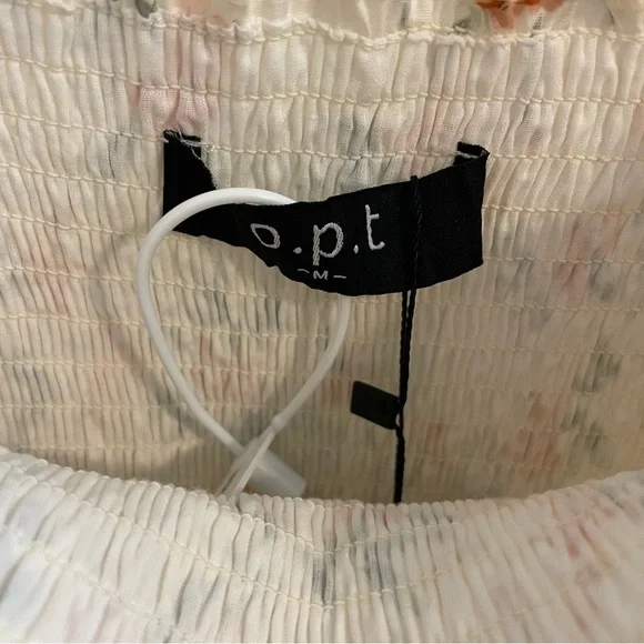 NWT O.P.T. Floral Print Smocked Dress Cream Size Medium - Picture 5 of 10